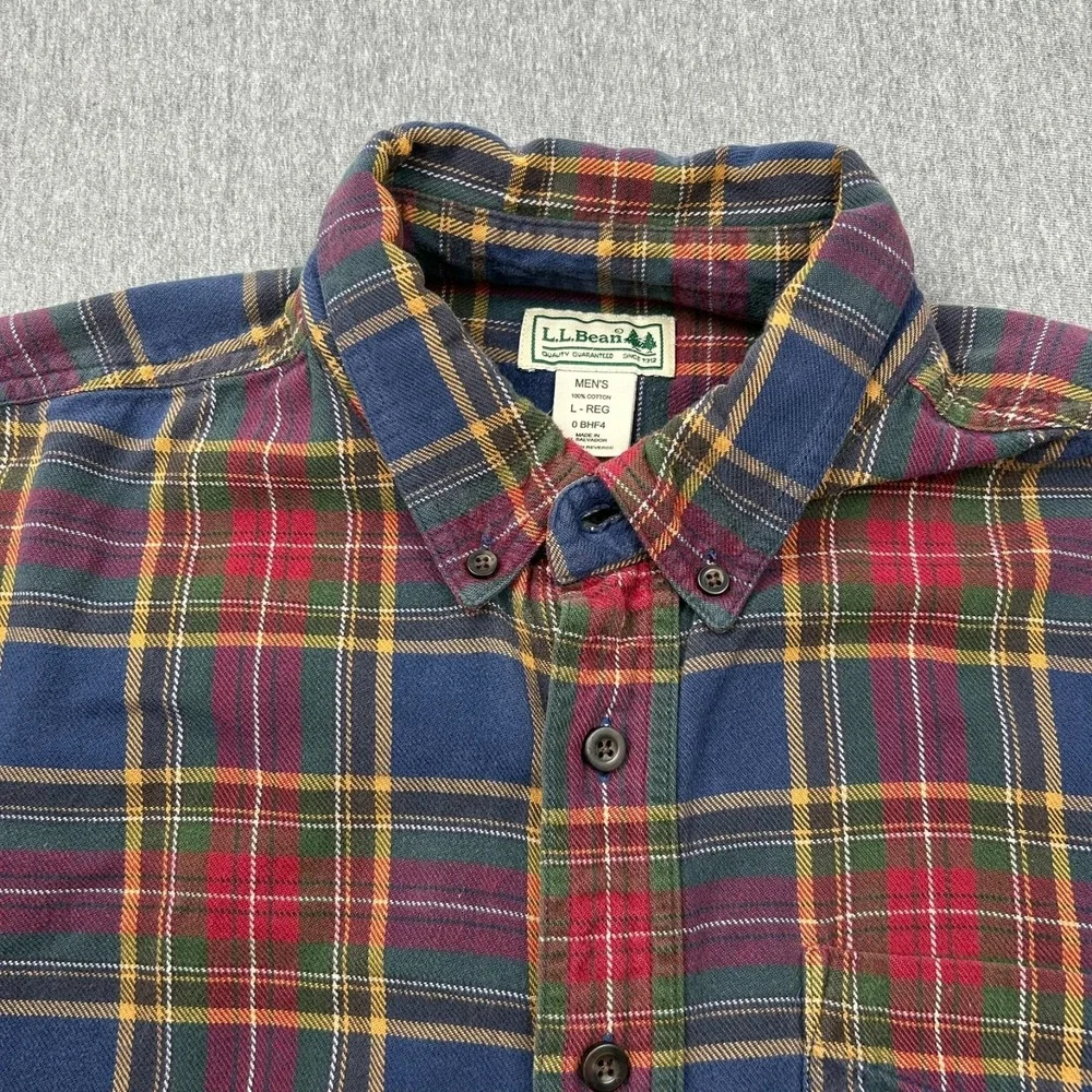 LL Bean Long Sleeve Button Down Flannel Shirt Mens Large Regular‎ Plaid 0BHF4